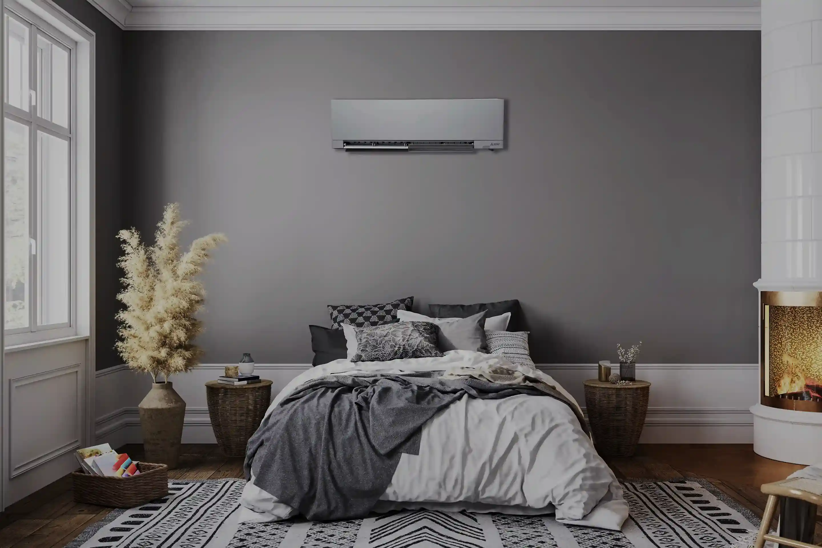 Blue and red wall-mounted AC unit