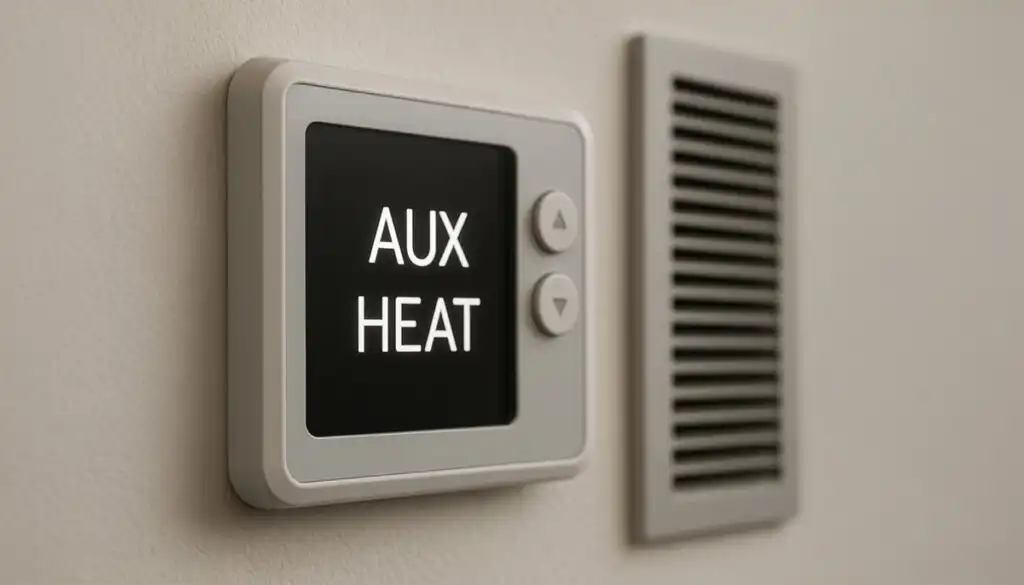 Smart thermostat displaying auxiliary heating mode